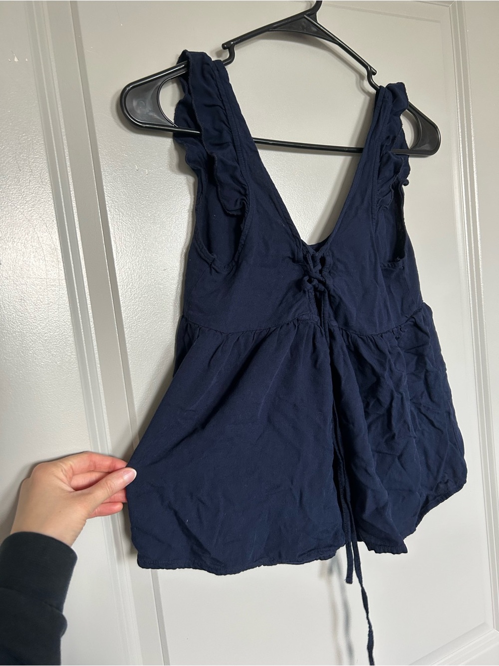 Brandy Melville Navy Blue Ruffle-Shoulder Tie-Back Camisole